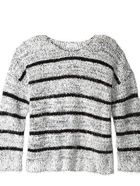 Calvin Klein Black & White Striped Fuzzy Cozy Eyelash Sweater